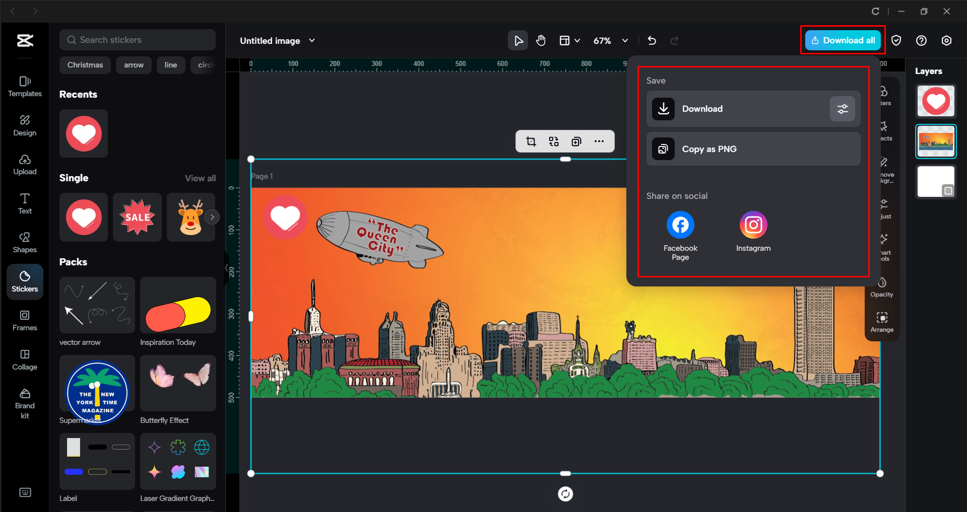 Downloading the edited header image from the CapCut desktop video editor