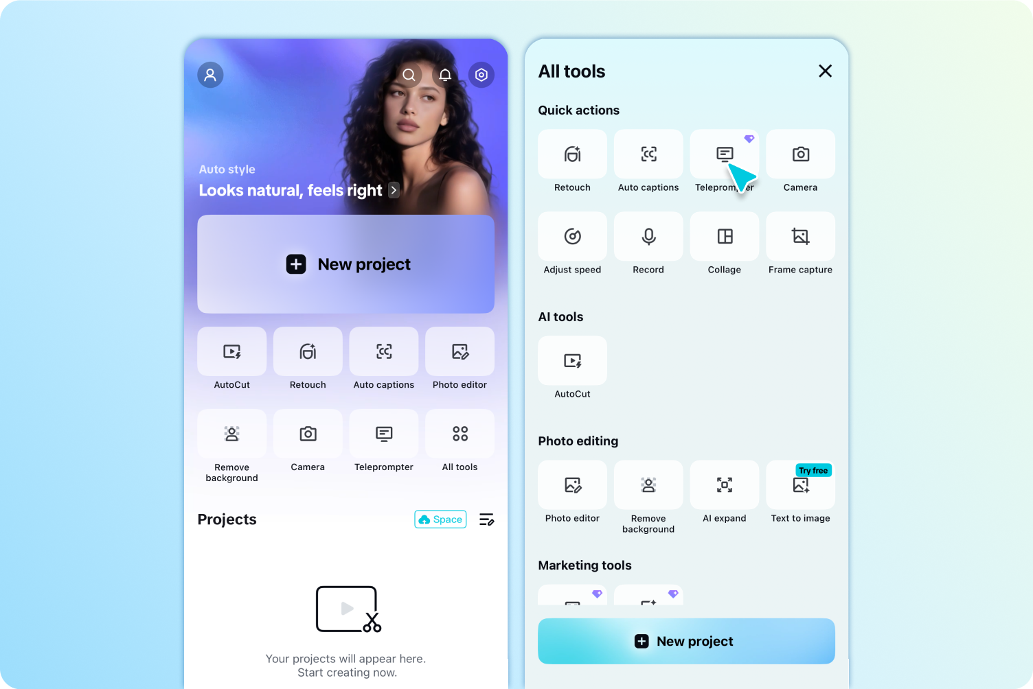 Launch CapCut App and access Teleprompter