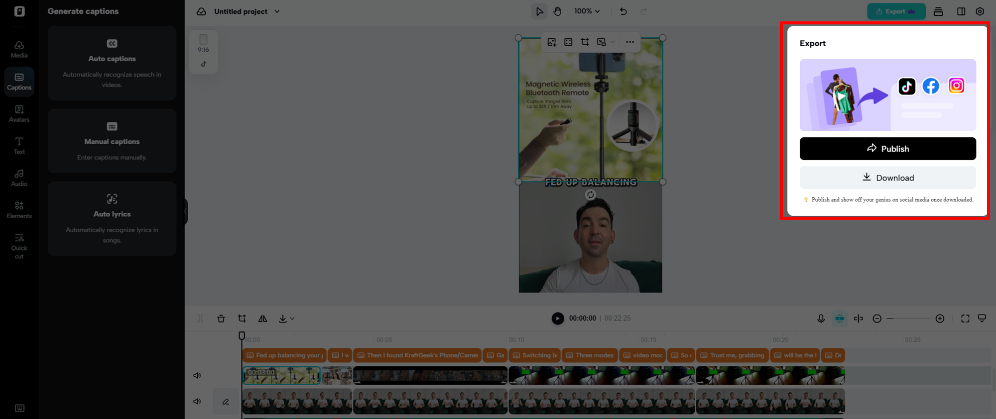 Publish or download your created video