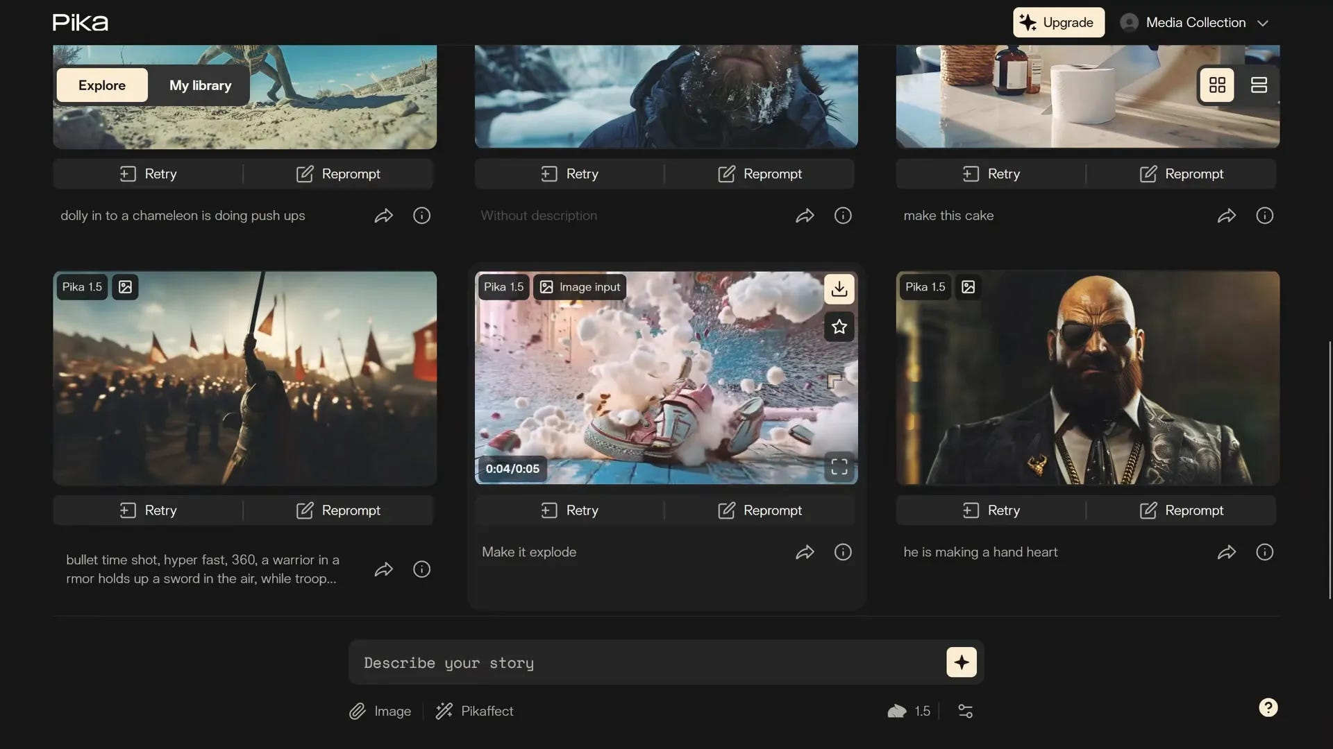 Interface of the Pika AI video generator