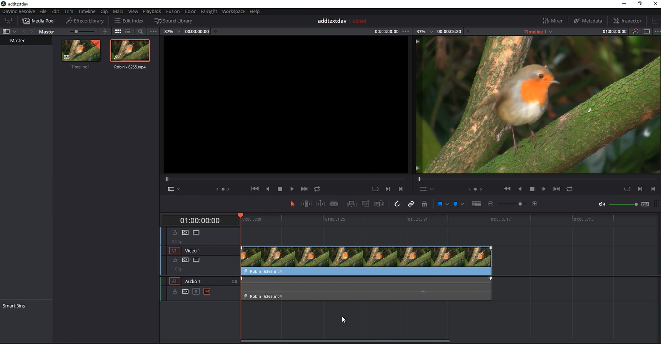 Hinzufügen eines Clips zum Anwenden von flüssigem Zoom in DaVinci Resolve