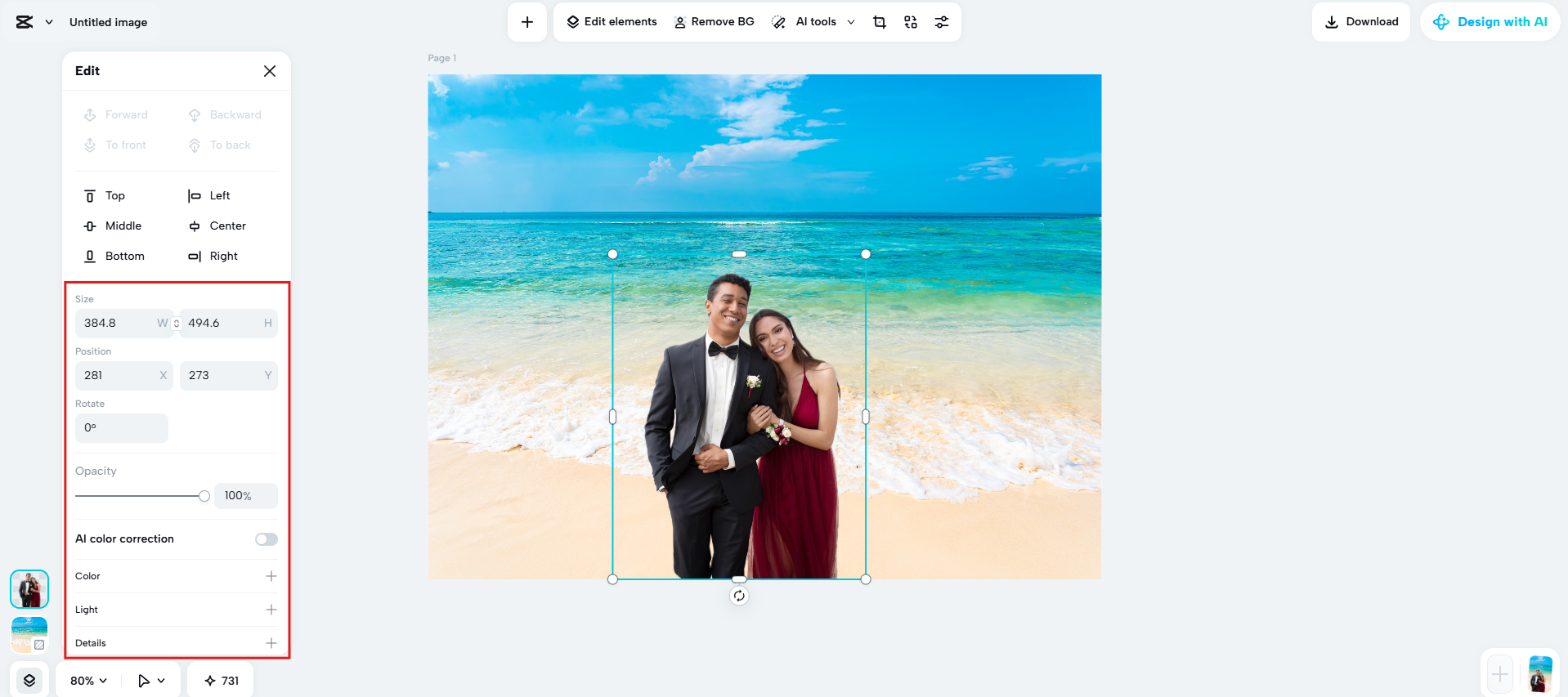 Adjust position, size and opacity