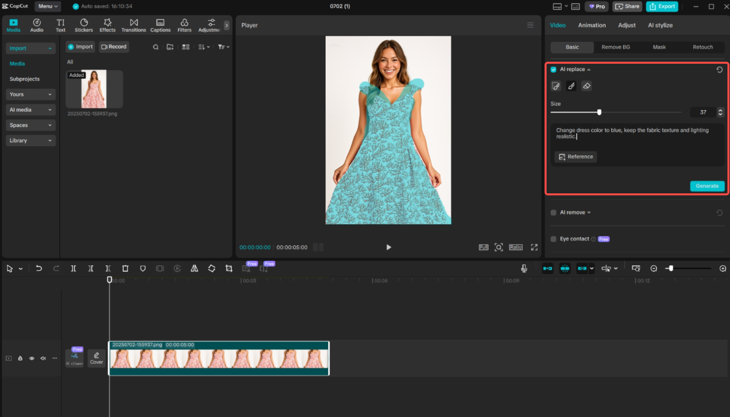Draw the cloth area and enter the text prompt