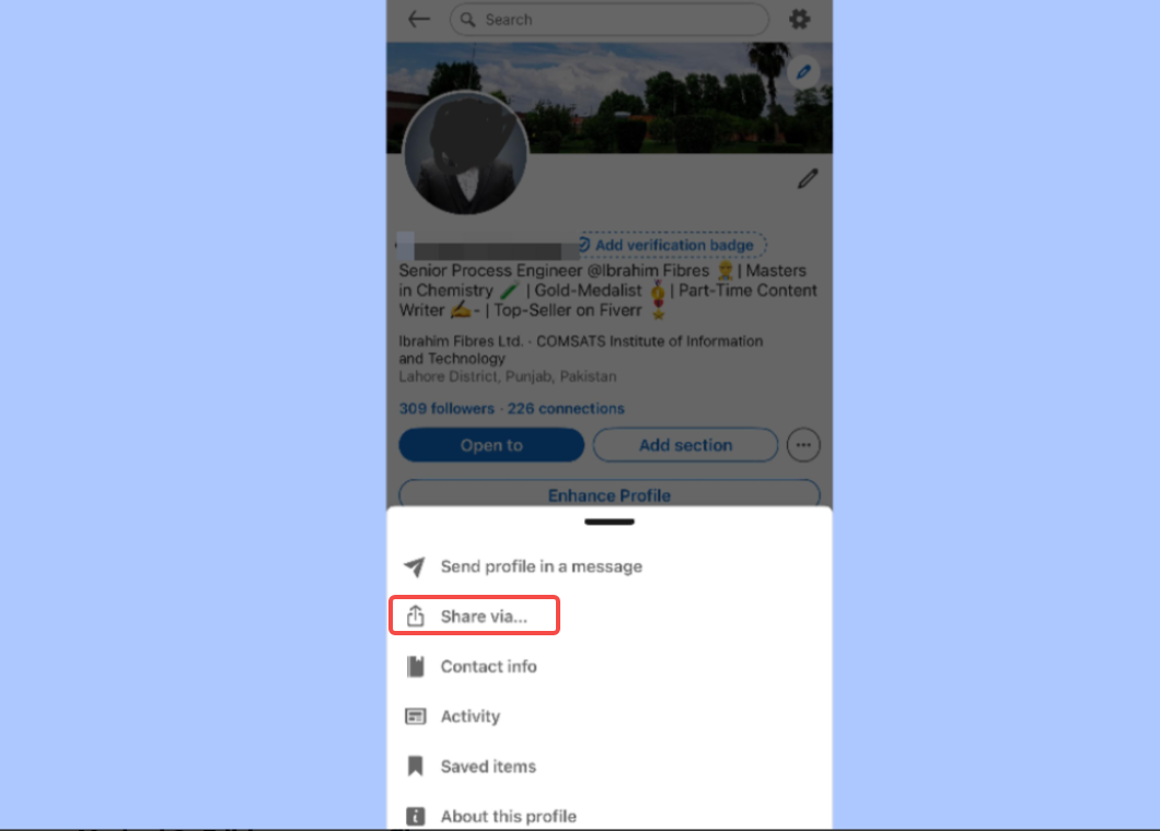 Encontre a URL do LinkedIn no celular através do perfil