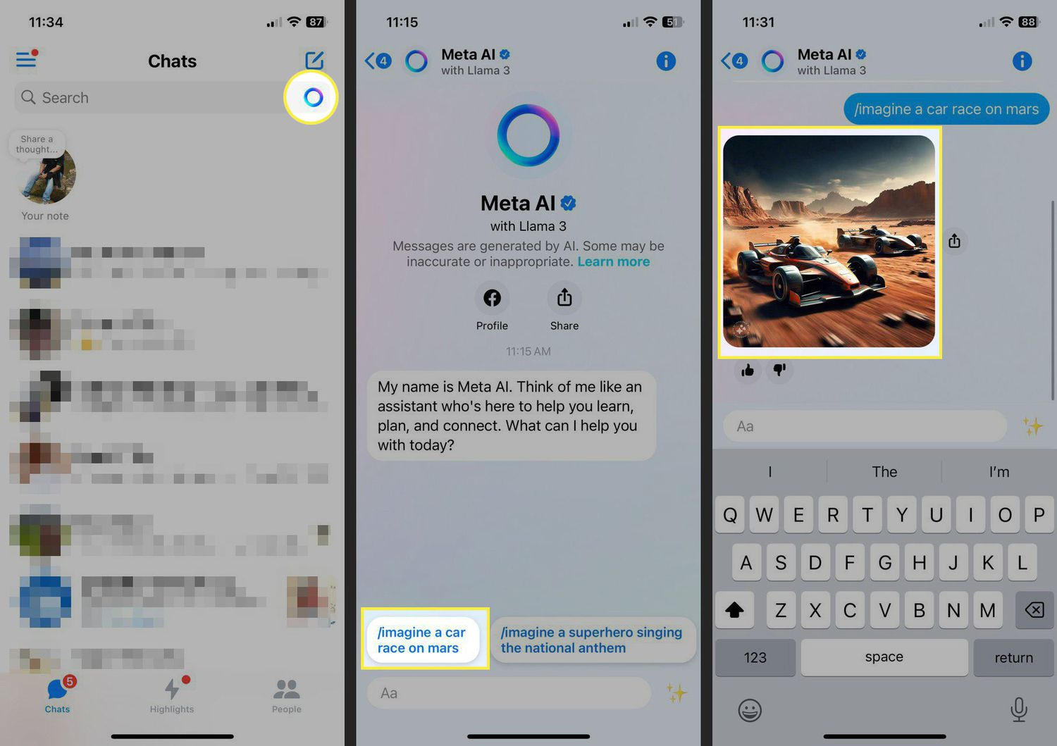 Facebook AI görsel oluşturucuyu sohbetlerde kullanma