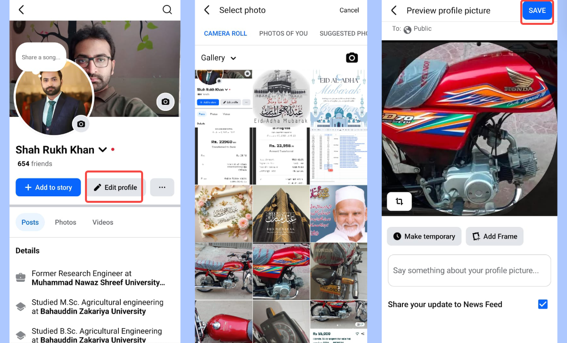 Ubah gambar profil Facebook di ponsel
