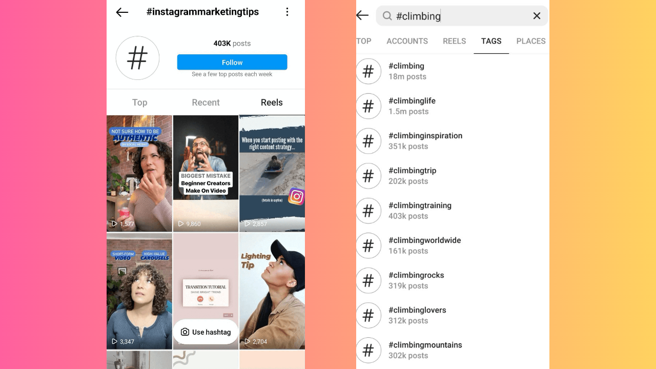 Trending hashtags on Instagram