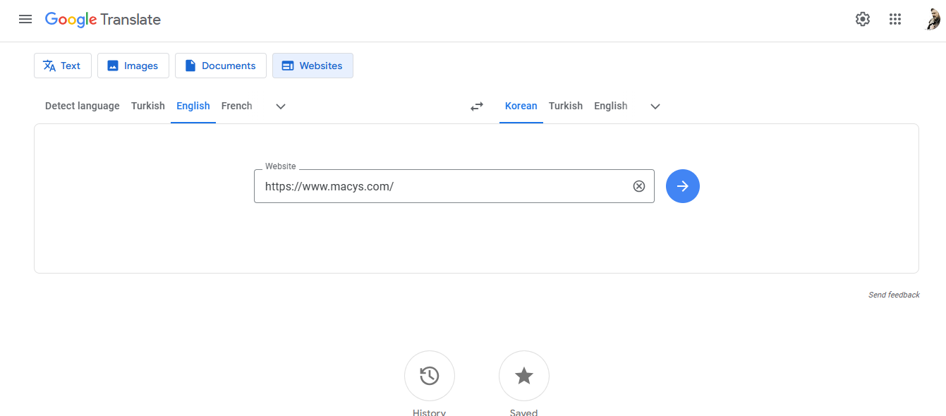 Ingrese el enlace del sitio a Google Translate