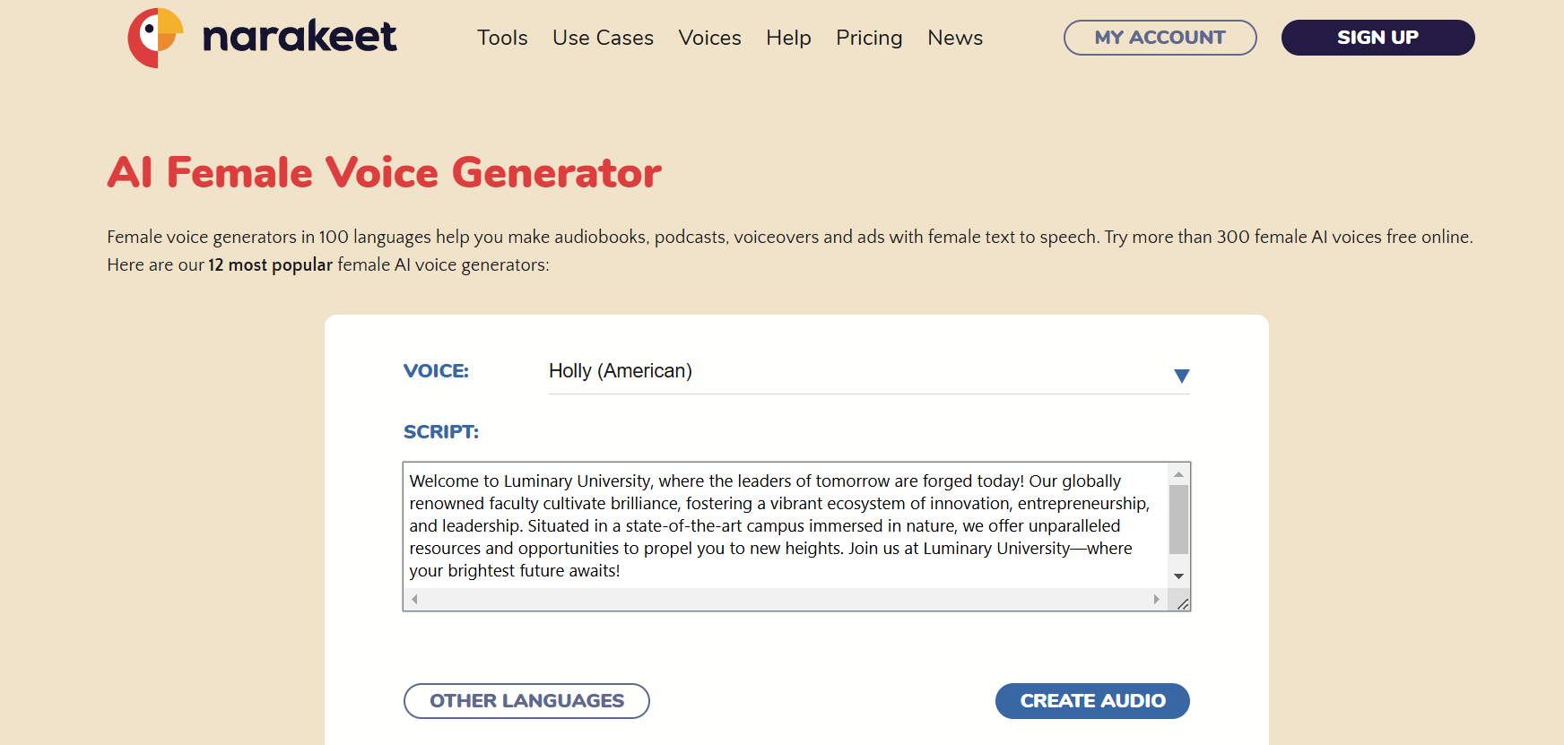 Narakeet interface