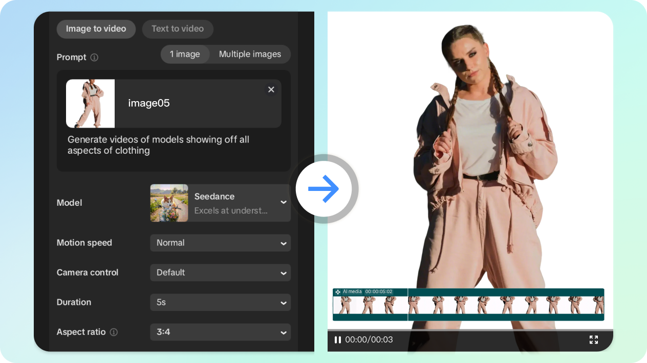 Mencipta video model AI untuk mempromosikan pakaian dengan berkesan.