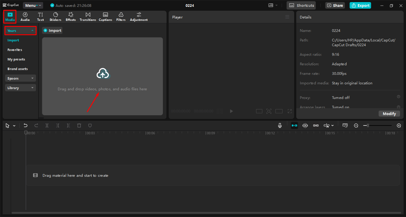 Mengunggah video ke editor video desktop CapCut