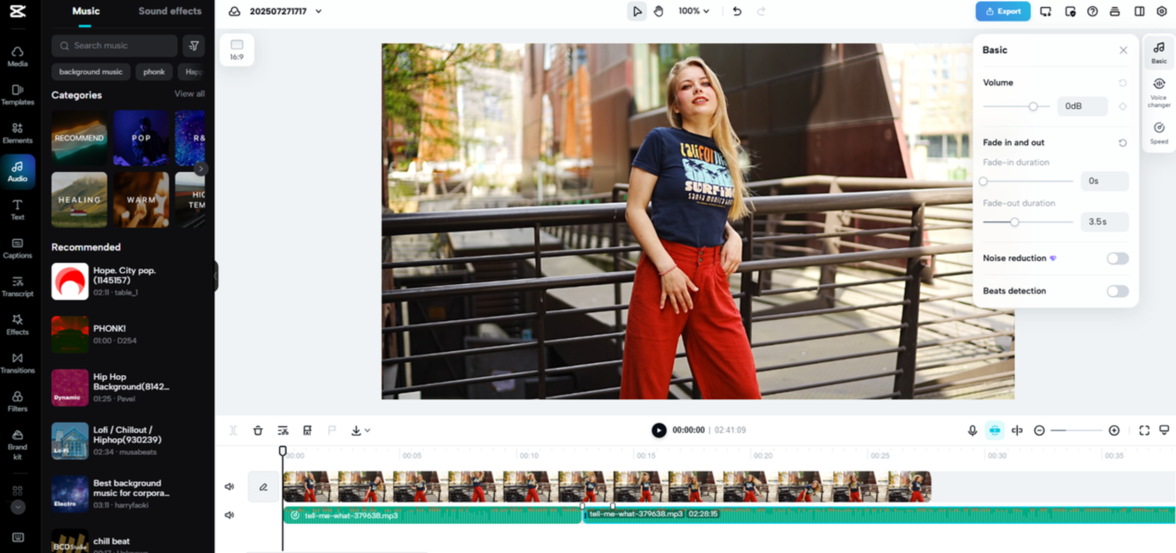 Interfaz de CapCut Web: un unificador de música altamente eficiente