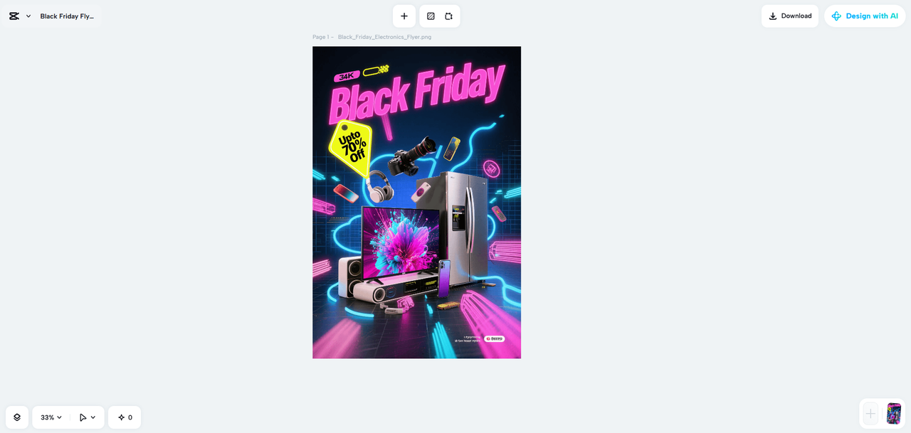CapCut Web AI design creates a Black Friday flyer design