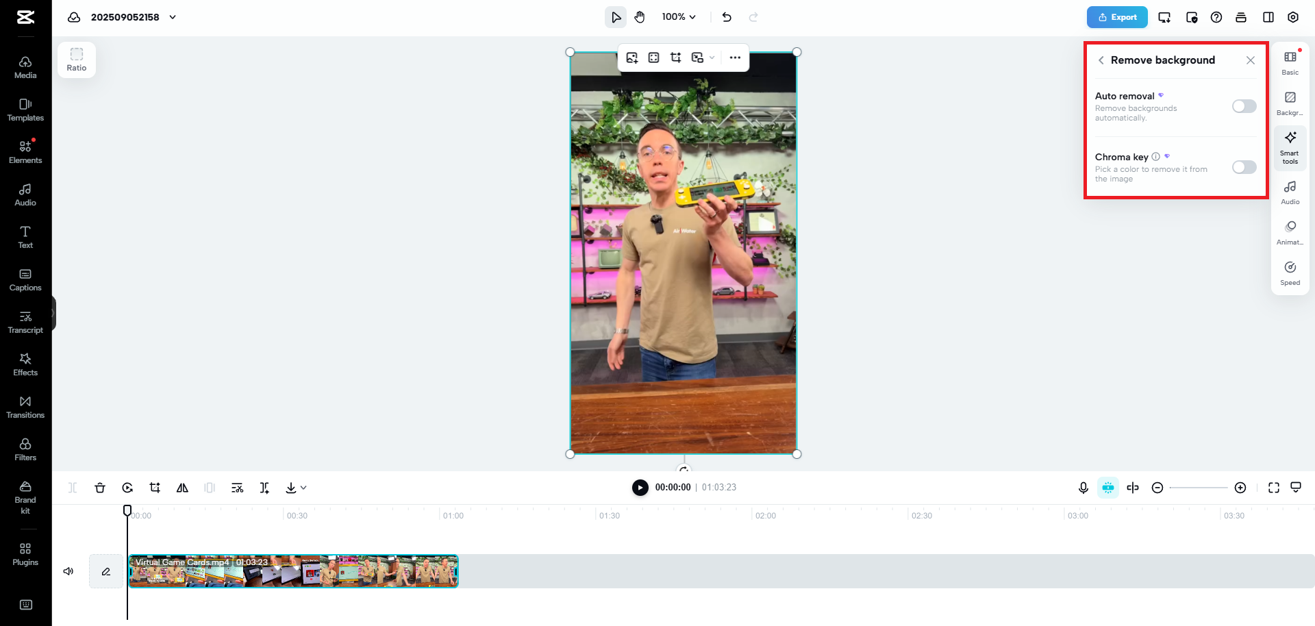 Select the applicable background removal process