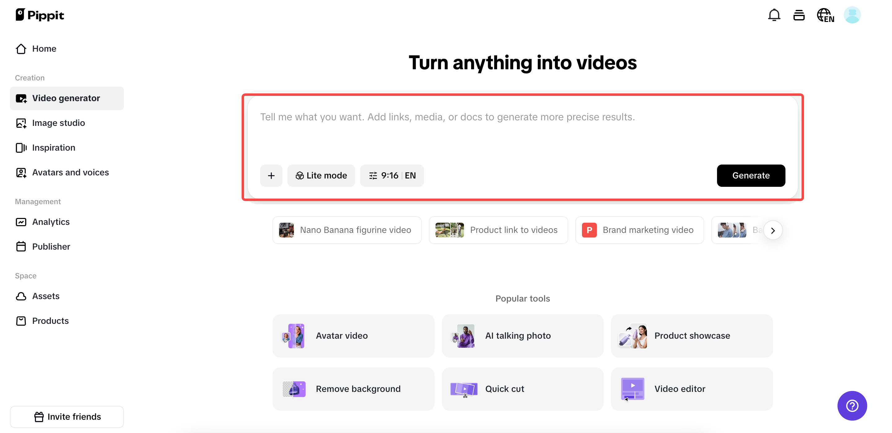 Accede a la interfaz del "Generador de videos"
