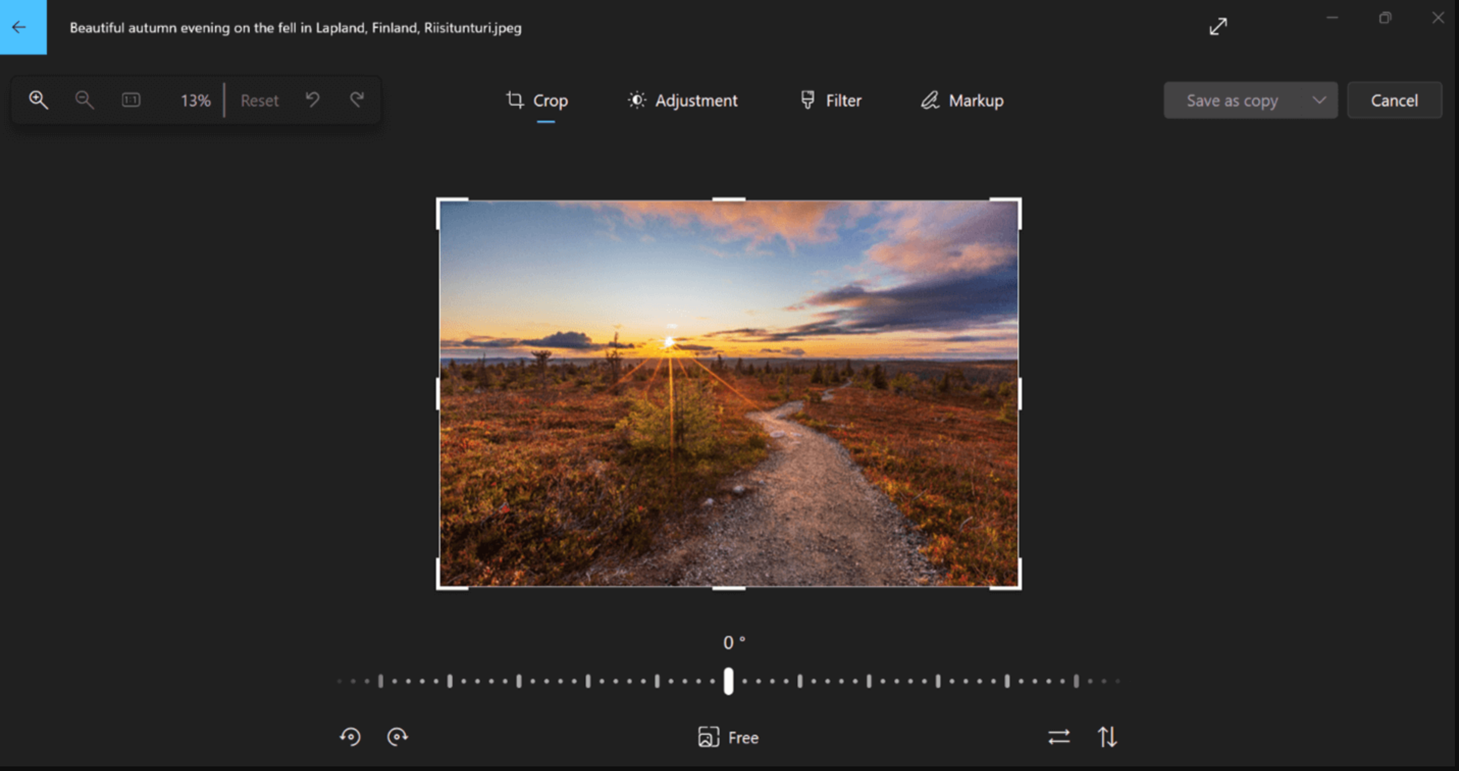 Interface de l'éditeur de photos Windows