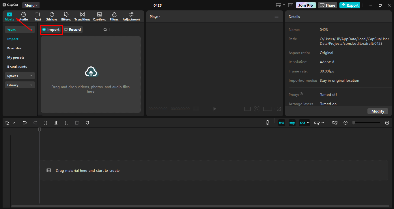 Import video into the CapCut desktop video editor