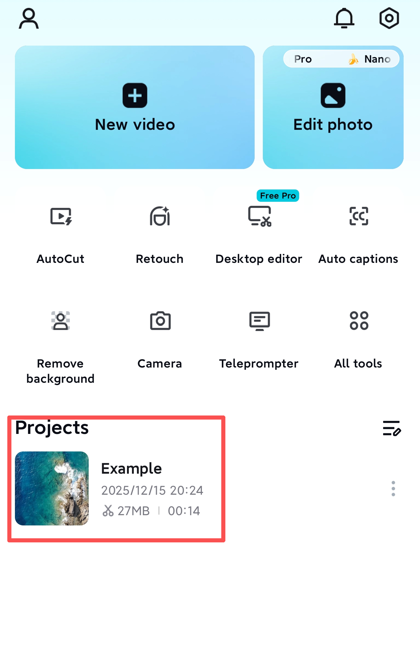 مشاريع في CapCut APP