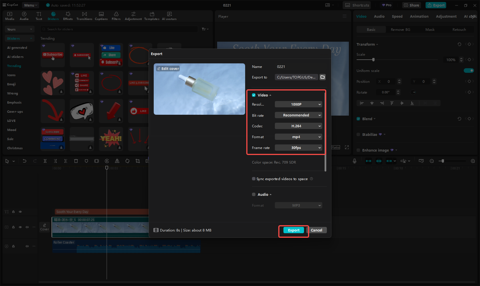 I-export at ibahagi ang video sa social media