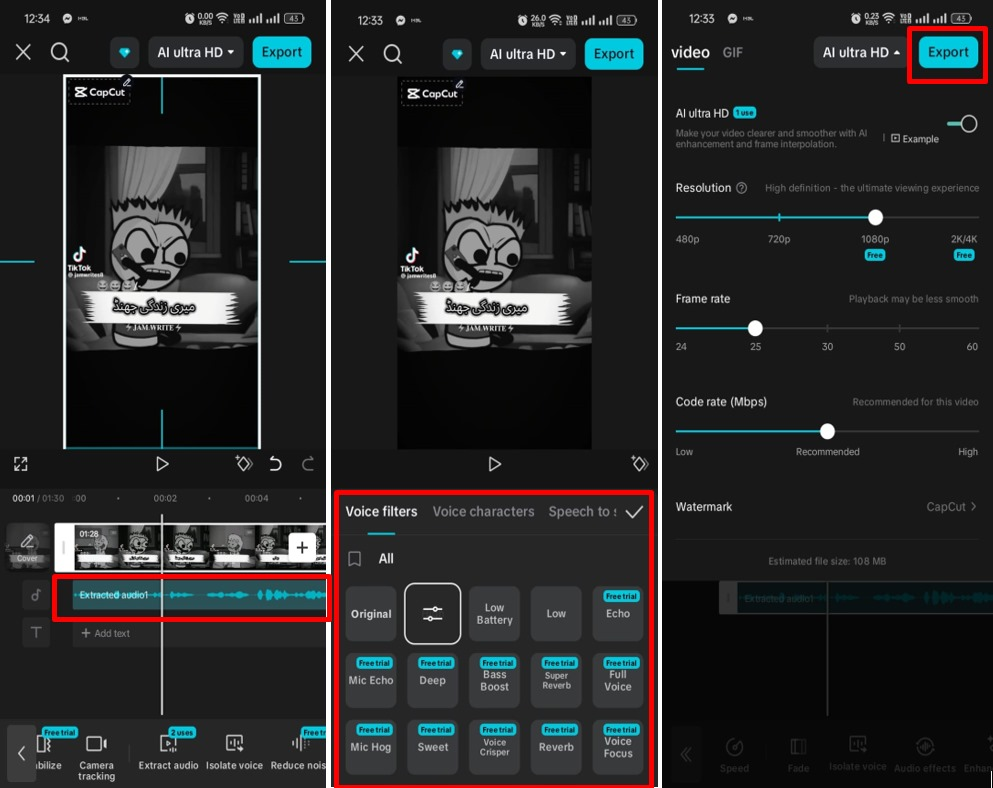 Image showing how to change the background voice of a video in the CapCut mobile app