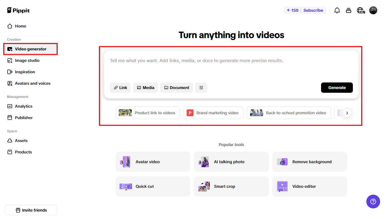 Navigate to the AI video generator