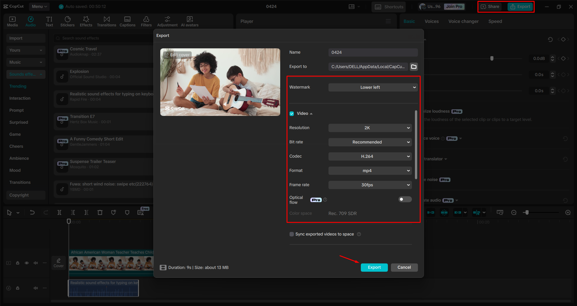 Exportar un video desde el CapCut editor de video de escritorio