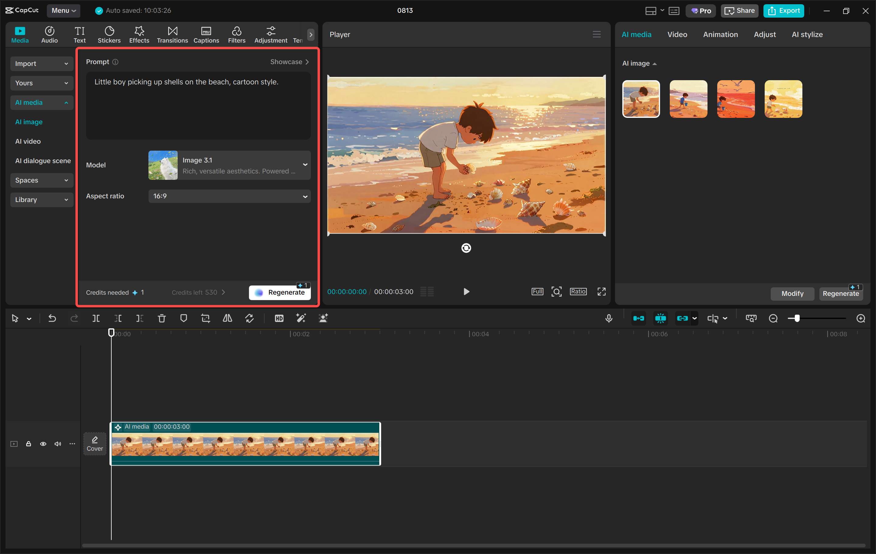 Converting text to imgae with AI in the CapCut desktop video editor