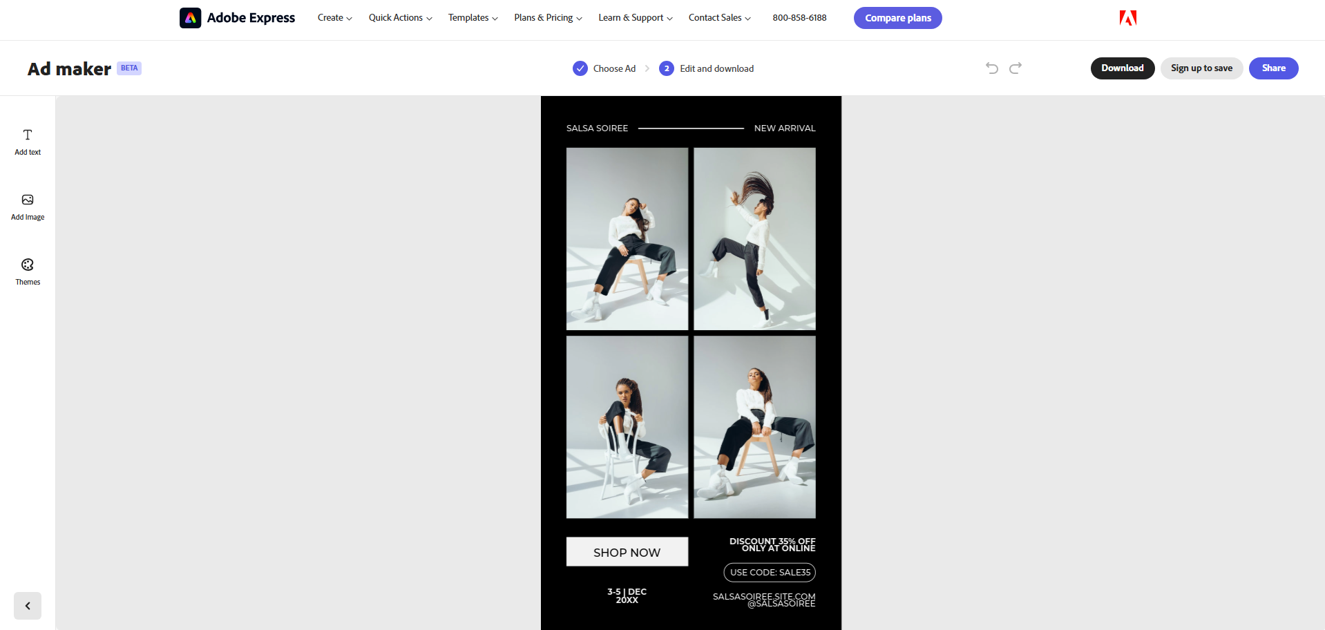 Adobe Express Instagram hirdetés sablon személyre szabás