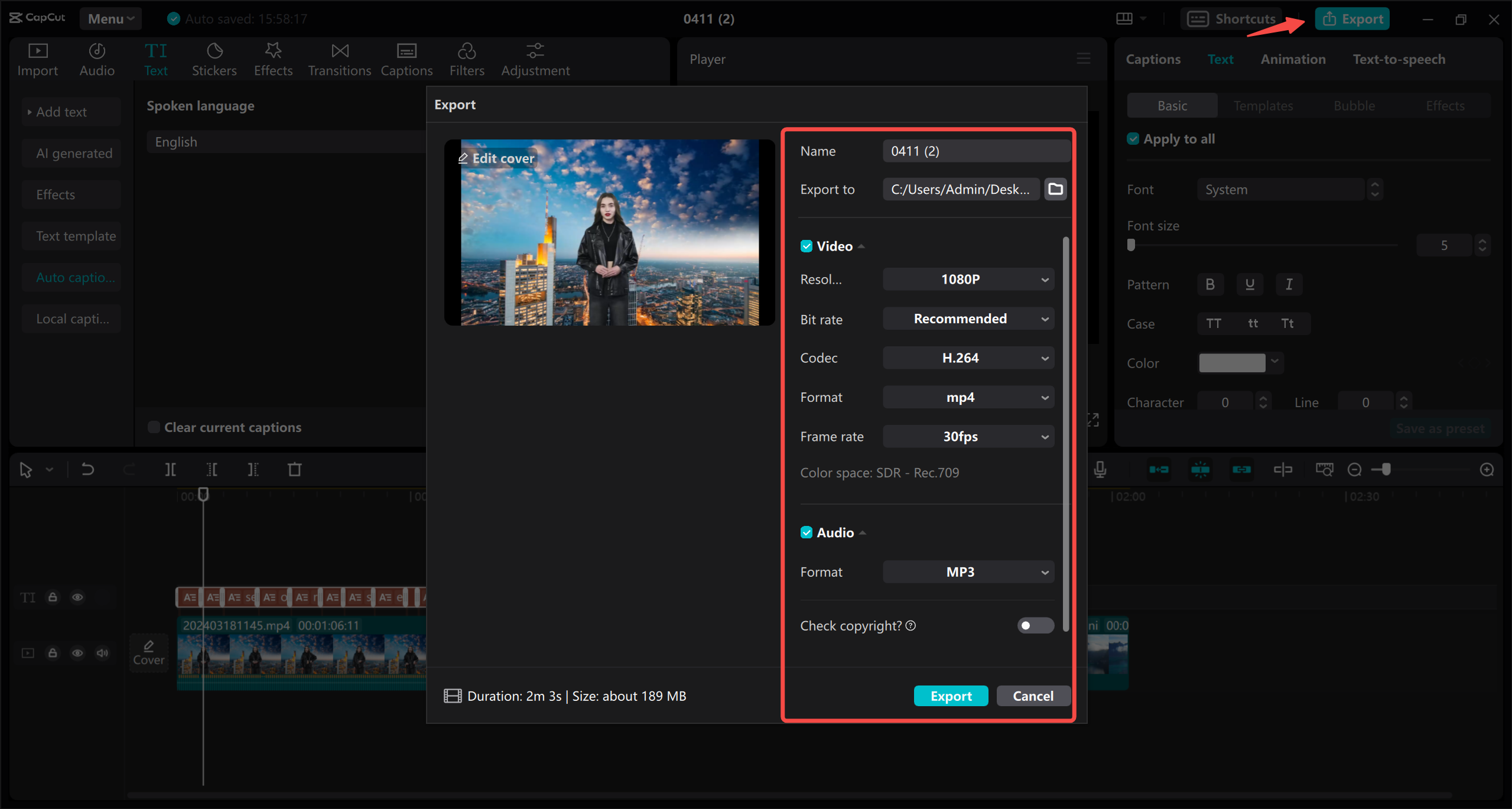 Export video