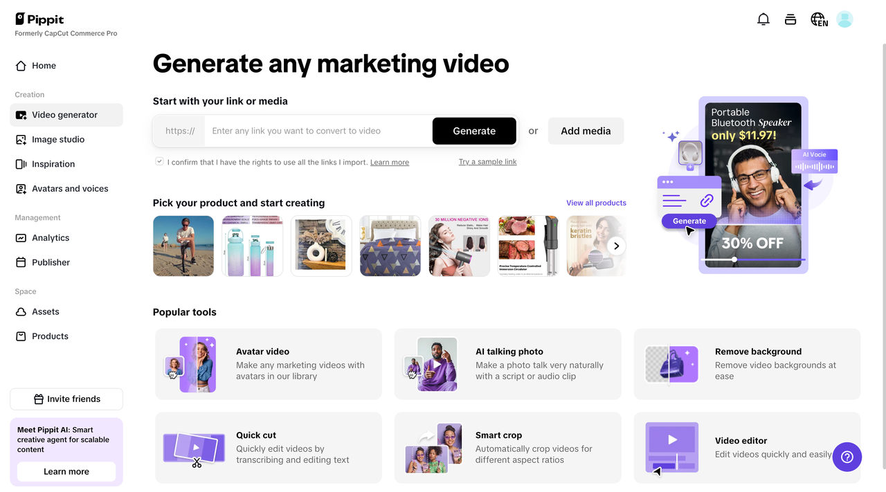 Upload product links or media