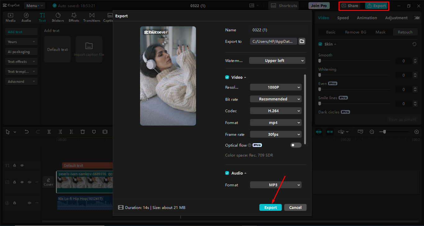 Mengekspor video dari editor video desktop CapCut
