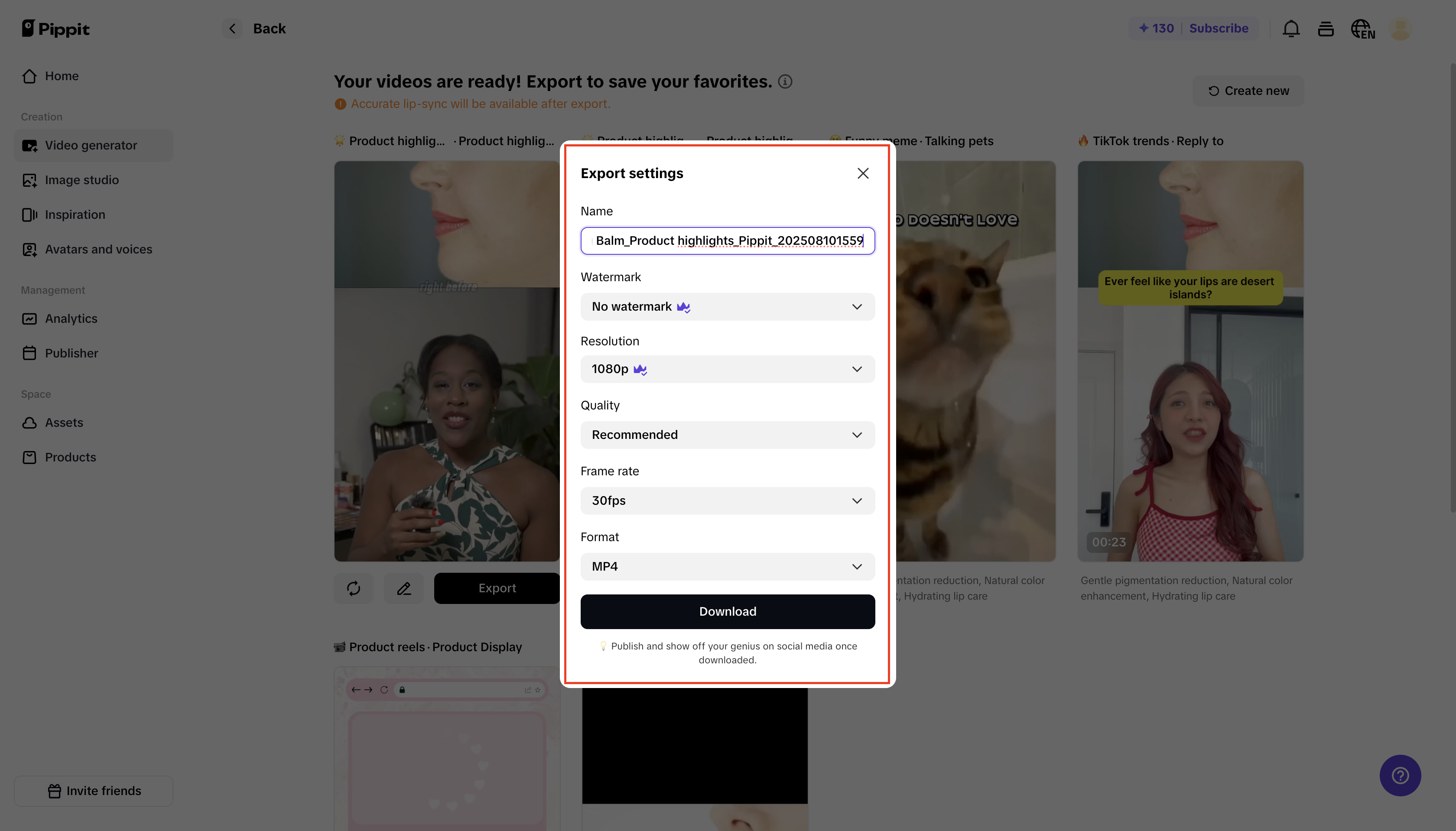 Export and share