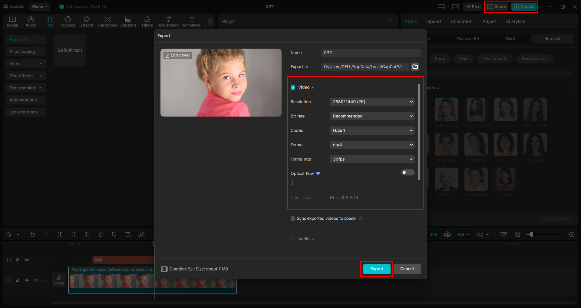 Exporting a video from the CapCut desktop video editor