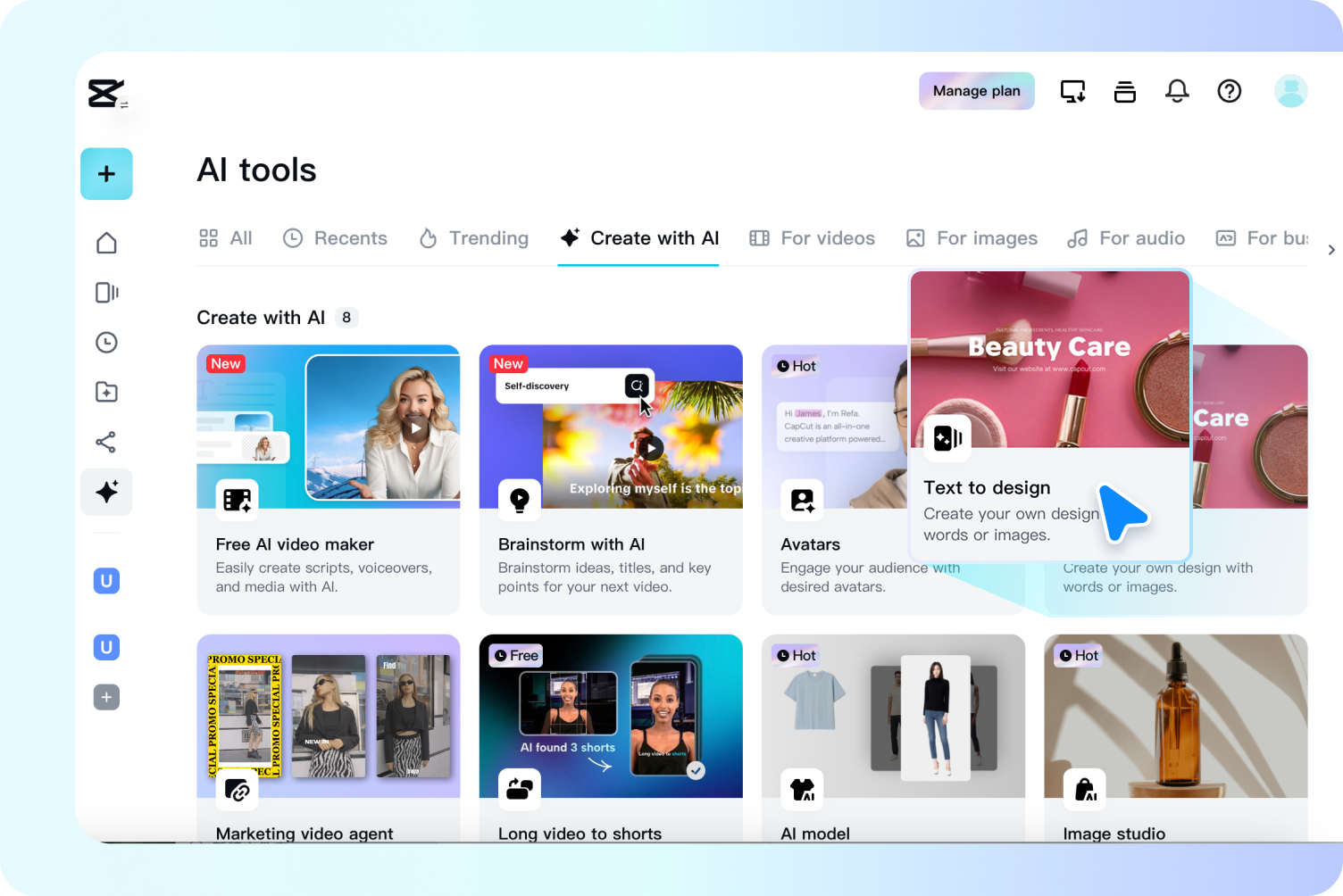 Mengakses teks untuk reka bentuk AI di CapCut Web