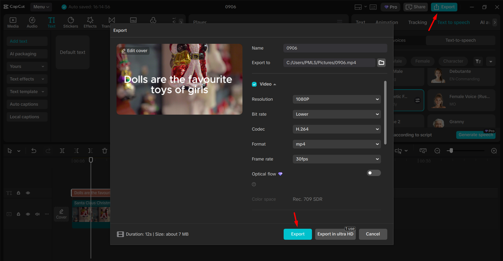 Exporting video from the CapCut desktop video editor