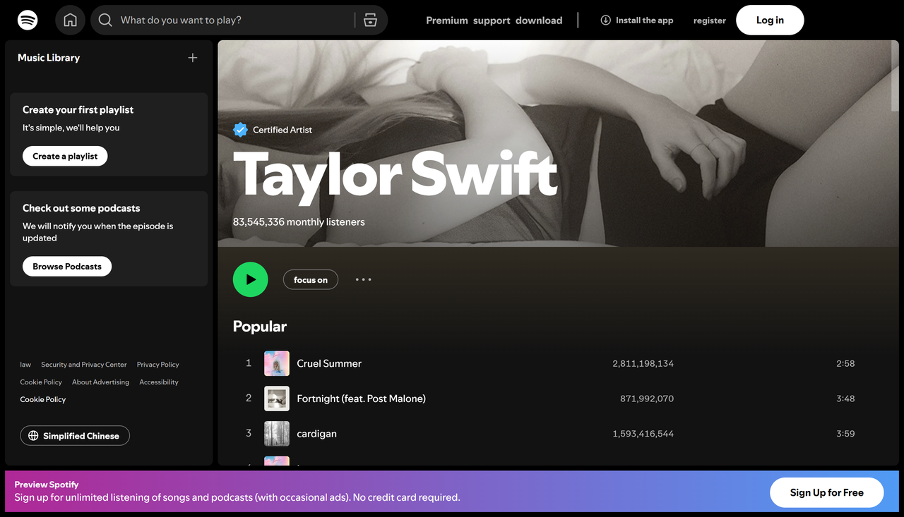 Taylor Swift: registrazione dello streaming dell'album