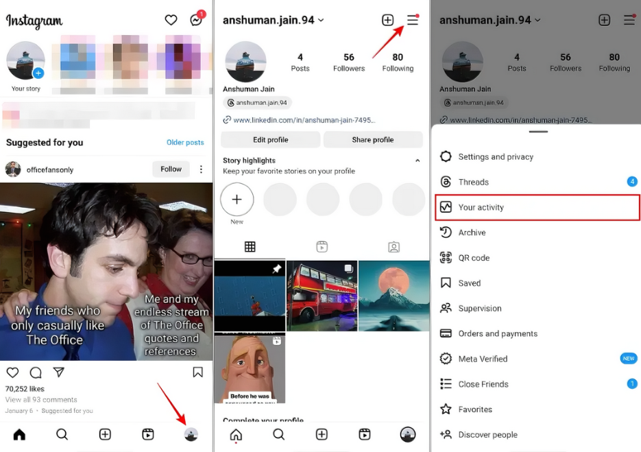 Instagram 'daki etkinliğinize erişin