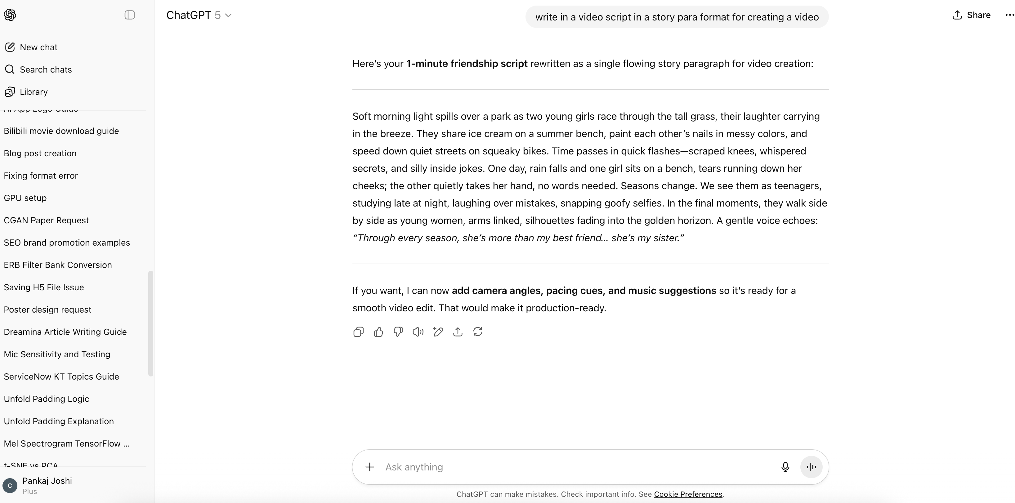Write the script in GPT-5 model