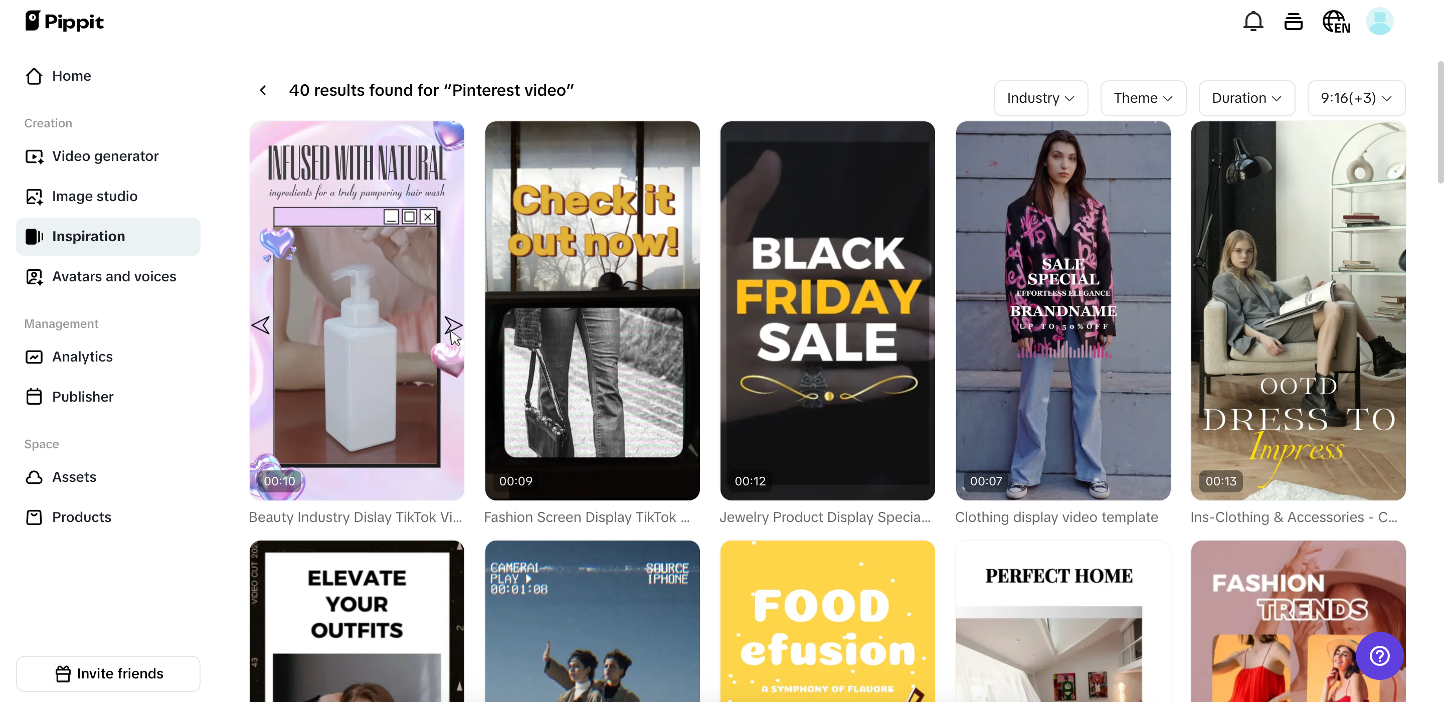 Plantillas de video de Pinterest