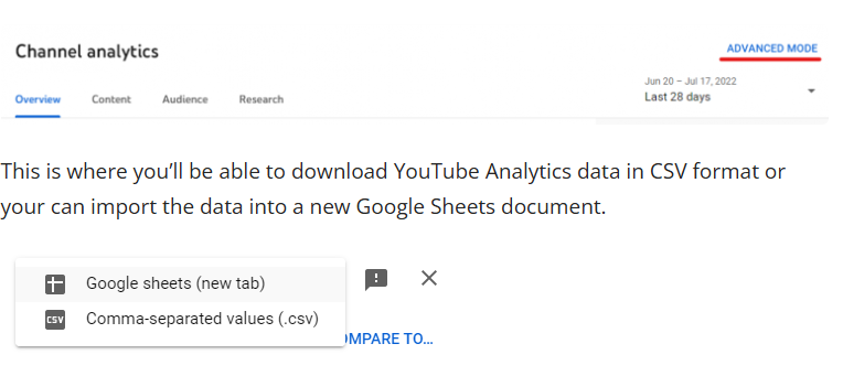 Descărcarea fișierului pentru a face analiza datelor analitice YouTube