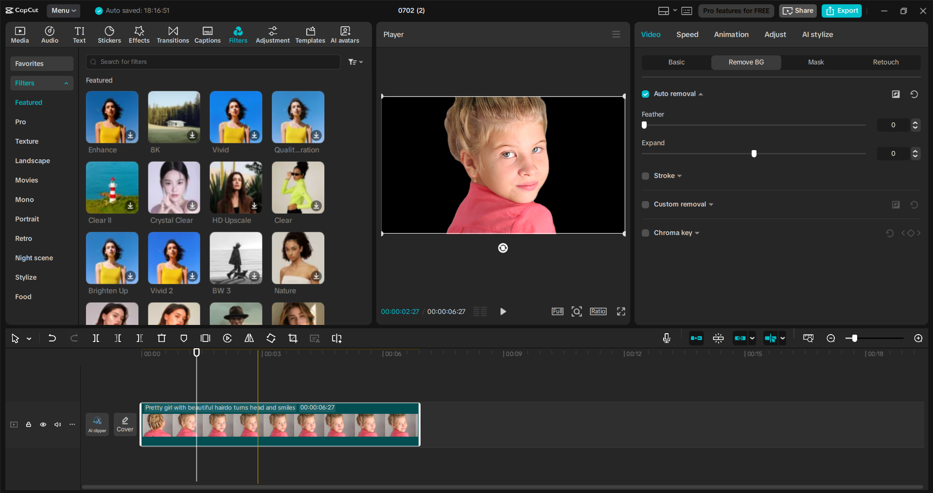 Rozhraní editoru videa pro stolní počítače CapCut - nejlepší nástroj pro nahrazení pozadí umělou inteligencí