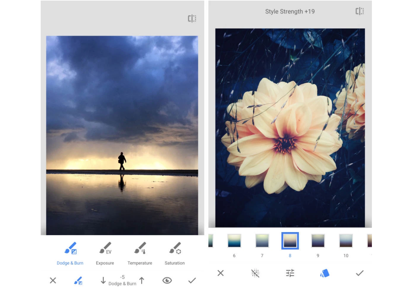 Editing interface of the Snapspeed photo editor