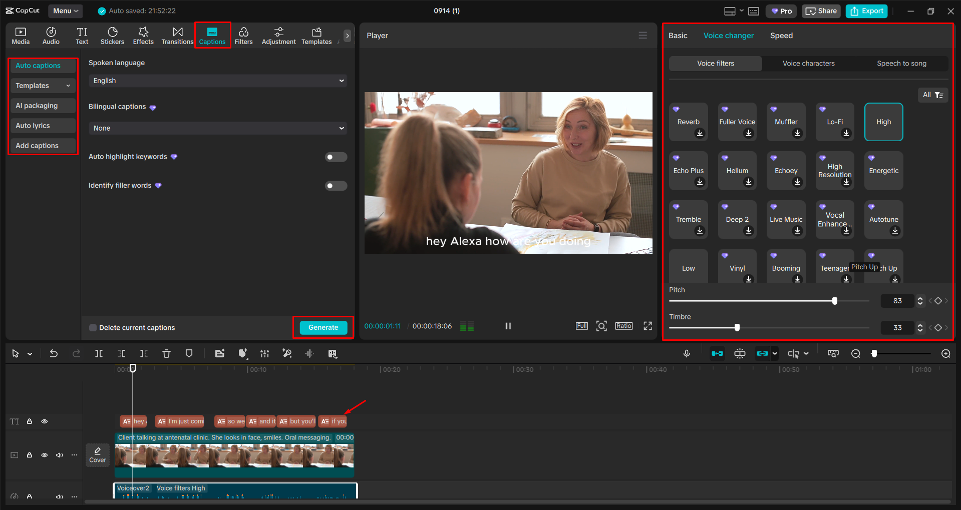 Menggunakan pengubah suara dan menambahkan teks ke video dengan editor video desktop CapCut