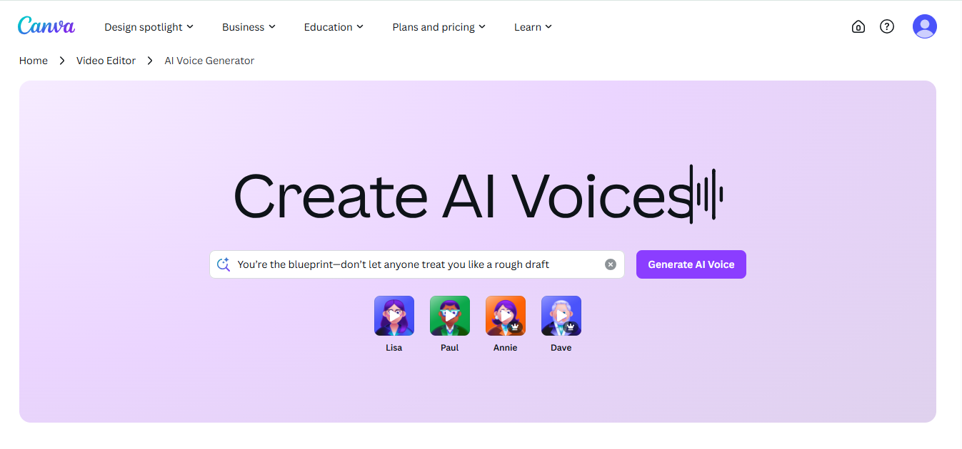 Canva - cambiador de voz infantil de IA fácil de usar