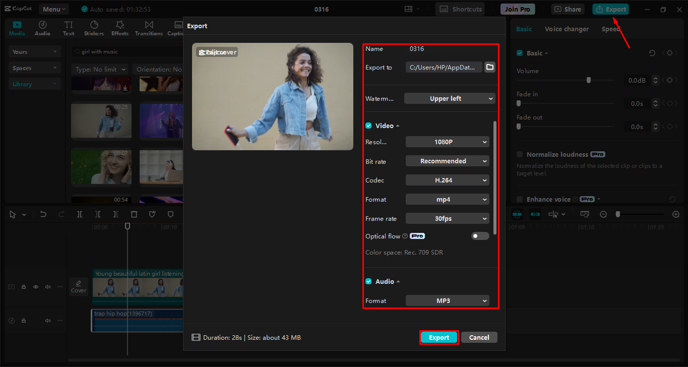 Video in den CapCut Video-Editor exportieren