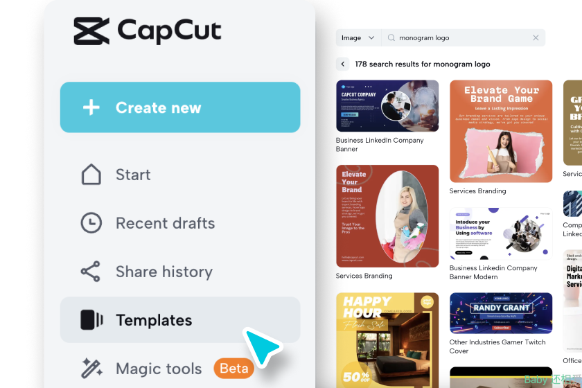 access capcut and choose template