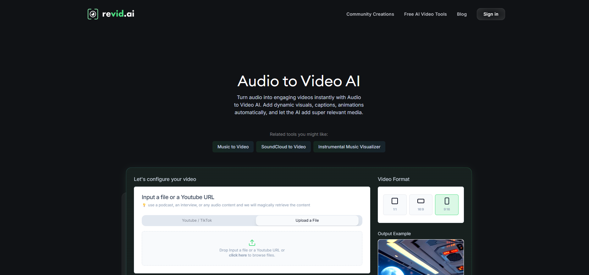 Interface of Revid AI - another free AI MP3 to video generator