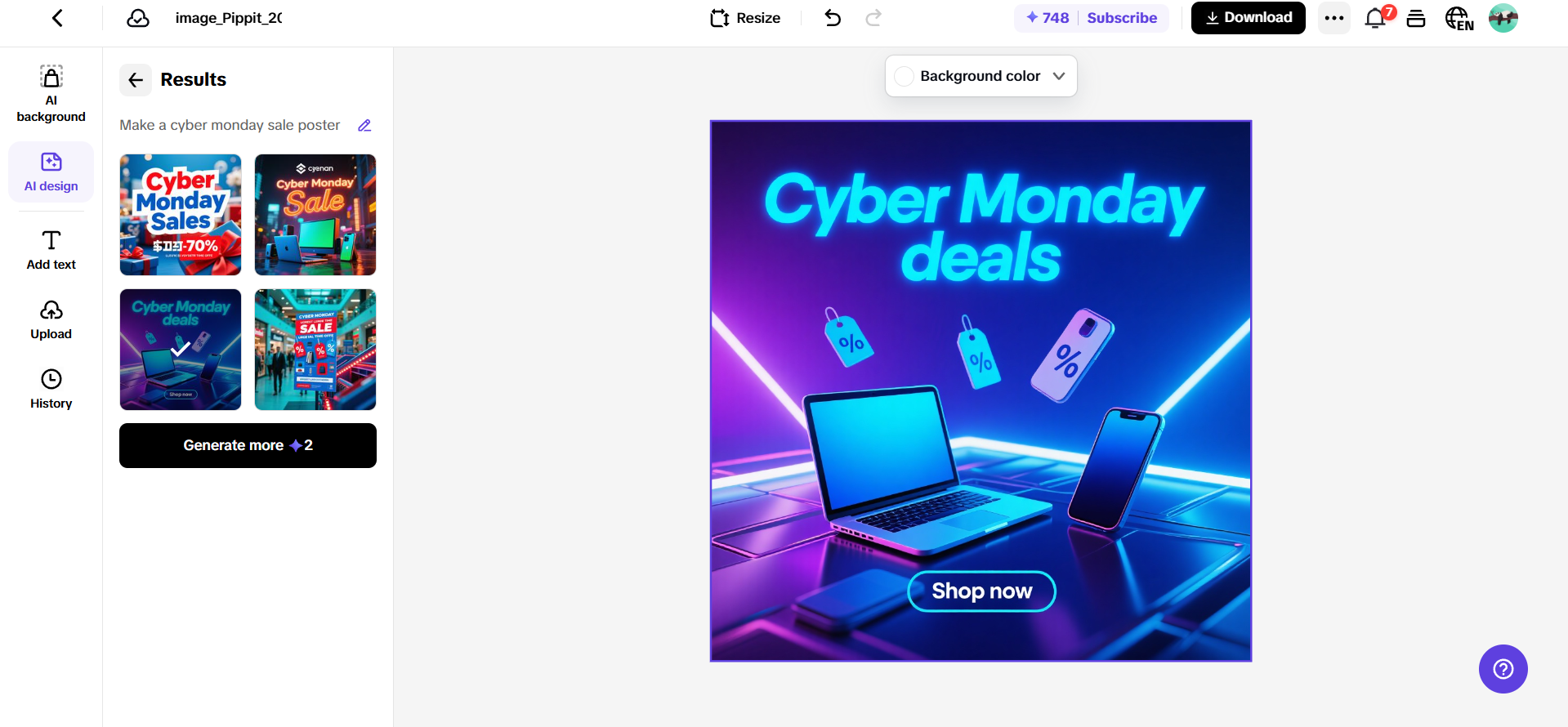Cartel de oferta de Cyber Monday generado en Pippit