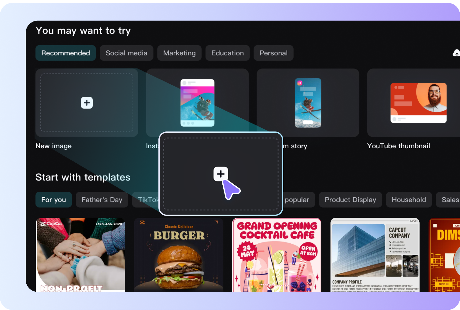 Uploading a photo in the CapCut image background remover