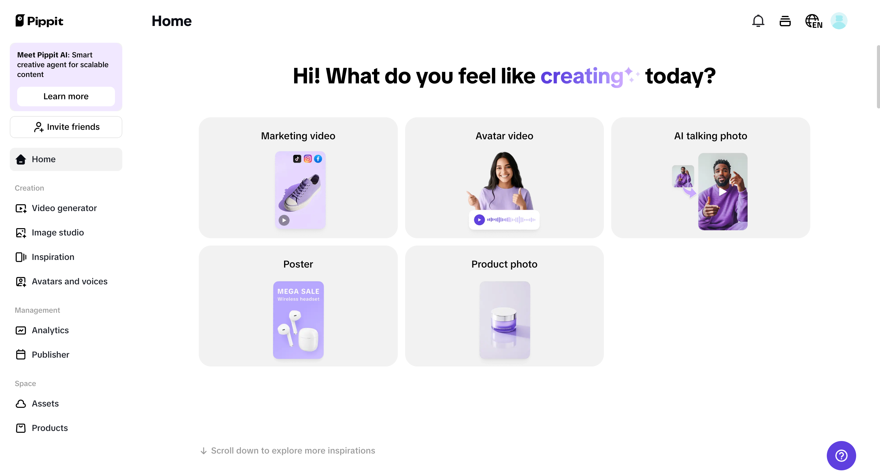 Pippit's main interface